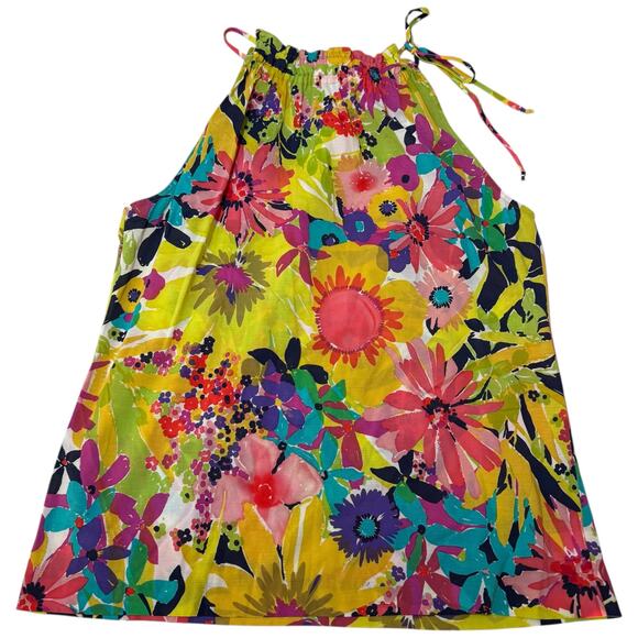 Trina Turk Silk Blend Halter Top Sleeveless Blouse Floral Print - Size Large - Picture 1 of 7